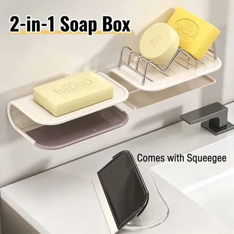 Portasapone a Doppio Strato Montaggio a Parete Drenante per Bagno Cucina Colore Crema Metallo Plastica Scaffale Portaoggetti