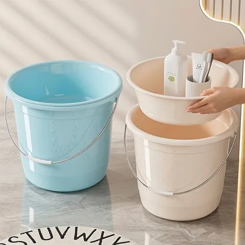 Thickened Plastic Bucket Portable Washbasin Collection Household Laundry Tub Student Dormitory Washing Bathing Storage Bucket With Metal Handle