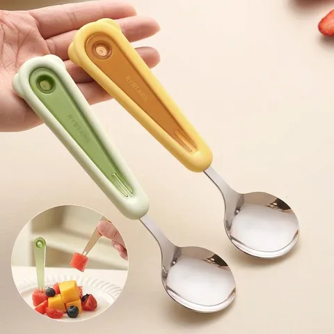 304 Stainless Steel Dual-Purpose Watermelon Spoon Fruit Fork With Cute Bear Handle Portable Dessert Ice Cream Spoon Kitchen Tableware