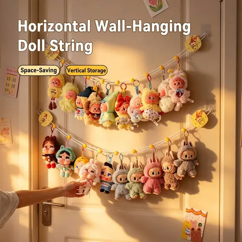 Felt Plush Toy Storage Hanging Rope Wall Mounted Doll Display Organizer For Plushies Blind Box Figures Cute Home Decor Doll Skewer
