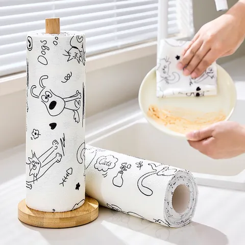 Disposable Kitchen Cleaning Cloths Polyester Thickened Oil Absorbent Dishcloth Cartoon Printed Lazy Rags For Home Kitchen Dishwashing