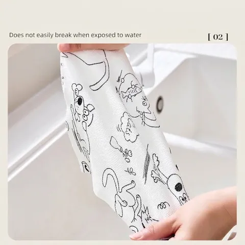 Disposable Kitchen Cleaning Cloths Polyester Thickened Oil Absorbent Dishcloth Cartoon Printed Lazy Rags For Home Kitchen Dishwashing