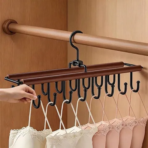 Double Row Rotating Hook Underwear Camisole Bag Storage Rack Space Saving Wood Metal Closet Organizer Accessory Hanger