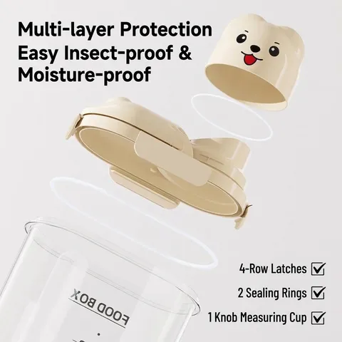 Tarro Hermético de Plástico PET Dibujo Animado Animal Gran Capacidad Contenedor Almacenamiento Granos y Comida Mascotas Con Escala