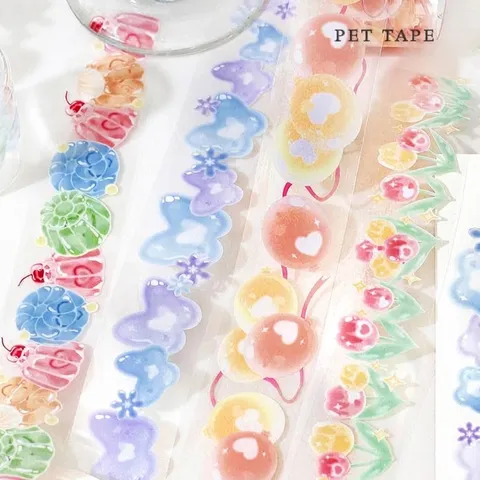 Ruban Décoratif PET Série Fleurs de Rêve Motifs Rose Tulipe Papillon Washi Tape Transparent pour Scrapbooking Journal Bricolage DIY