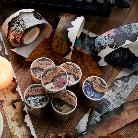 Vintage Verbrannte Kante Washi-Tape消逝过往 Serie Dekoratives Klebeband Retro-Zeitung Schmetterling Karte Sternenhimmel Muster Für Scrapbooking DIY Handwerk