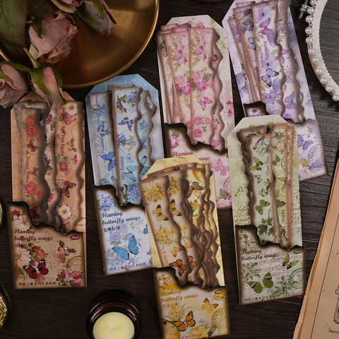 Confezione di Adesivi Washi Vintage Ali Fiammeggianti Farfalla Fiore 20 Fogli Carta Materiale Decorativo Per Scrapbooking DIY