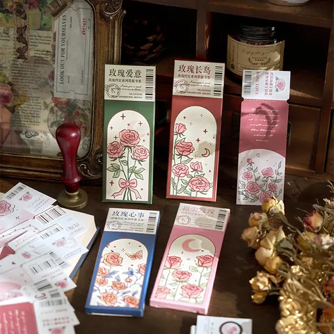 Vintage Hand Painted Rose Paper Bookmarks For Reading Journaling Floral Pattern Retro Cardstock Reading Clips Gifting