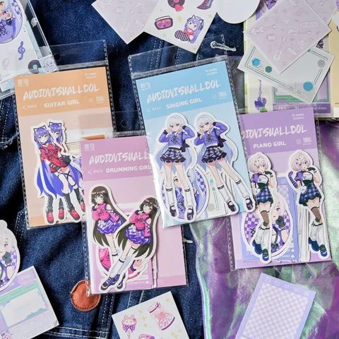 Lindas Pegatinas Decorativas de Chica de Banda de Anime de Dibujos Animados Papel Estucado Autoadhesivo Material de Scrapbooking Pegatinas de Bricolage para Diario Funda de Teléfono