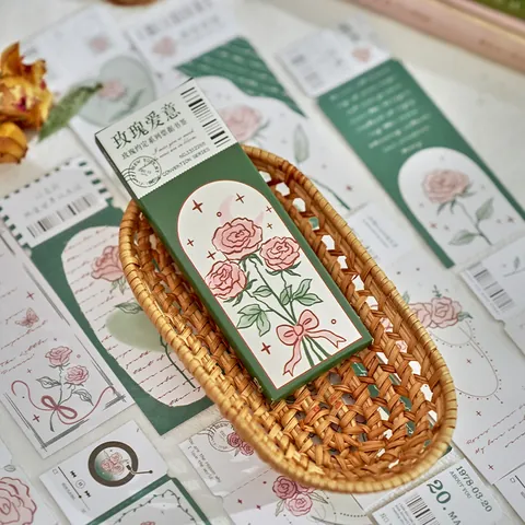 Vintage Hand Painted Rose Paper Bookmarks For Reading Journaling Floral Pattern Retro Cardstock Reading Clips Gifting