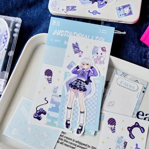 Lindas Pegatinas Decorativas de Chica de Banda de Anime de Dibujos Animados Papel Estucado Autoadhesivo Material de Scrapbooking Pegatinas de Bricolage para Diario Funda de Teléfono