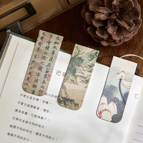 Retro Chinese Style Magnetic Bookmarks Set Vintage Landscape Calligraphy Art Page Clips For Reading Office Stationery Gift