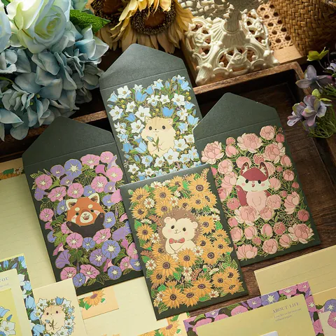 Zaomo Foil Stamping Letter Paper Envelope Kit Four Seasons Floral Animal Series Stationery Writing Collection For Hand Ledger