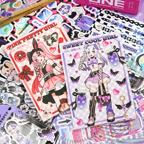 Y2K Anime Girl Sticker Book Scrapbooking Decorative Stickers For Guka Hand Account Journaling Heart Butterfly Retro Style