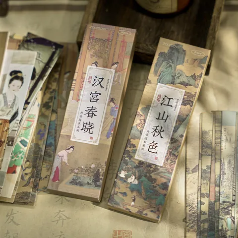 Vintage Chinese Style Paper Bookmark Chinese Painting And Poetry Decorative Cards Boxed Bookmarks For Reading Journaling Gift