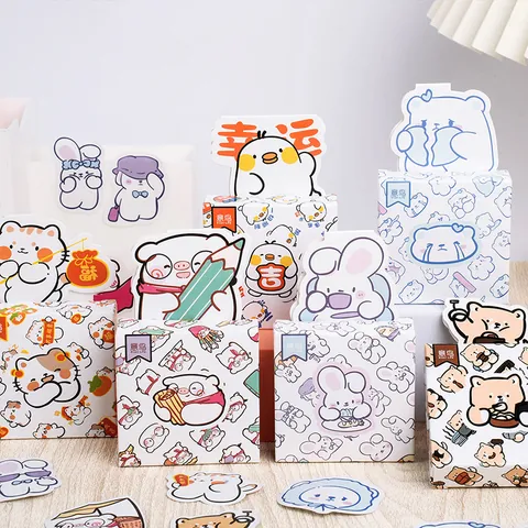 Boxed Cartoon Stickers Kawaii Animal Scrapbooking Deco Stickers DIY Diary Journal Decorative Sealing Labels For Kids Stationery