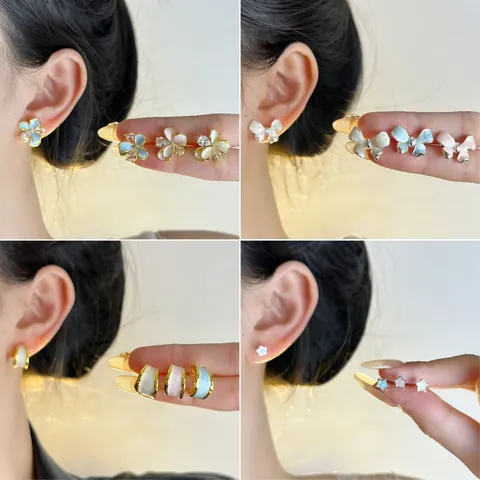 Niche Sweet Luxury Copper Petal Bowknot Oil Dripping Stud Earrings With 925 Sterling Silver Earring Post For Women Fashion High-End Sense Floral Star Ear Jewelry