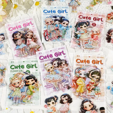 Cute Cartoon Girl PET Waterproof Sticker For DIY Journaling Scrapbooking Kawaii Stationery Decoration Transparent Character Stickers