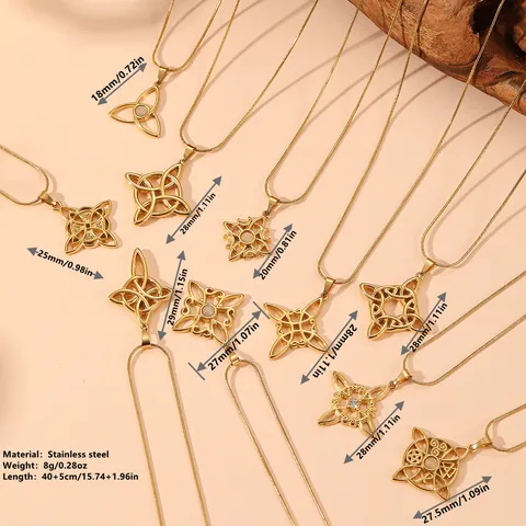 Keltische Knoop Hanger Halsketting Voor Vrouwen Titanium Staal Holle Ierse Knoop Sieraden Kunstmatige Kattenoogsteen Strass Accessoires