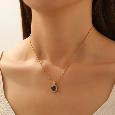 Mode Zoete Vierkante Hanger Ketting Voor Vrouwen Titanium Staal Ketting Koper Strass Ingelegde Geometrische Sieraden
