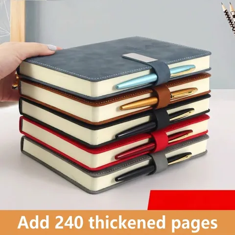 A5 Zakelijk Notitieboek PU Leren Omslag Magnetische Gesp Verdikt Dagboek Kantoor Vergadering Record Boek 240 Pagina's