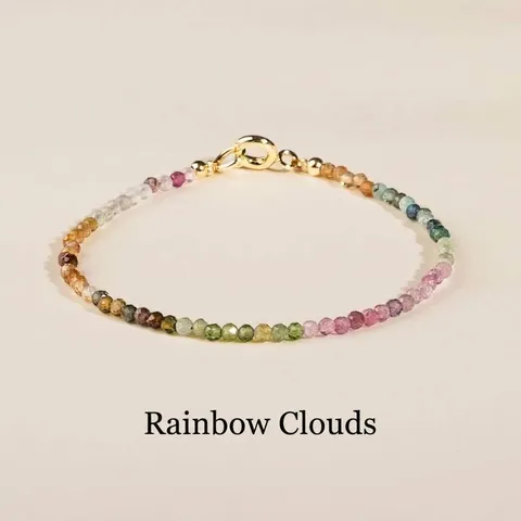 Minimalist Rainbow Tourmaline Bracelet For Women 14K Gold Plated Gradient Gemstone Crystal Bracelet Ins Style Jewelry Gift