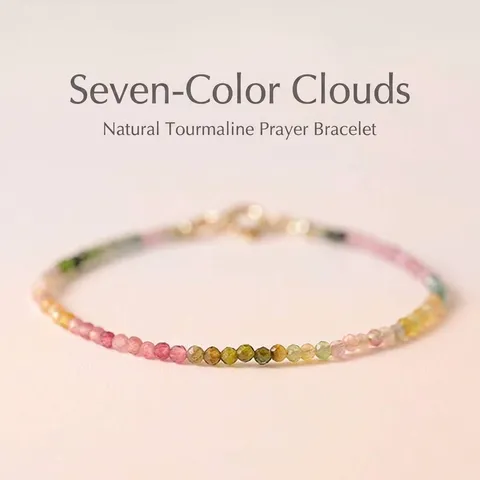Minimalist Rainbow Tourmaline Bracelet For Women 14K Gold Plated Gradient Gemstone Crystal Bracelet Ins Style Jewelry Gift