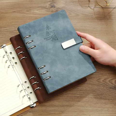 Cuaderno de Hojas Sueltas Profesional A5 B5 Recargable de Cuero de PU Diario de Negocios Planificador Diario Con Cierre Magnético Carpeta de 6 Anillas