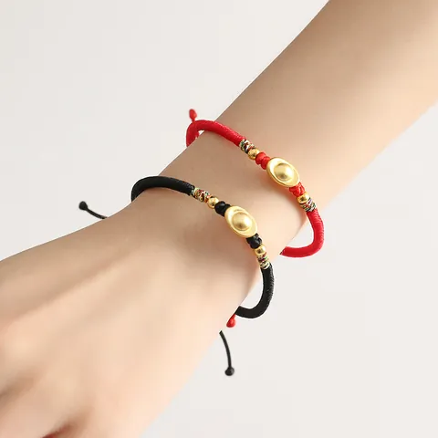 Handgewebtes Rotes Seil Armband S999 Silber Vergoldet Yuanbao Anhänger Armband Für Damen Herren Glücksbringer Schmuck Geschenk