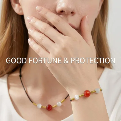 Handmade Braided Red Agate Bracelet Necklace Jewelry Set Vintage Chinese Style Artificial Pearl Beaded Cord Jewelry For Women Men