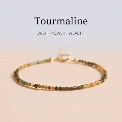 Bracciale in Tormalina Gialla Ultra Sottile da Donna Stile Cinese Vintage Bracciale con Pietre Naturali e Chiusura in Oro Riempito 14K