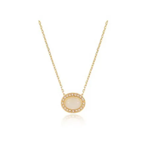 S925 Sterling Silver Gold Plated White Nephrite Jade Pendant Necklace For Women Retro Light Luxury Artificial Pearl Jewelry Neckchain Gift