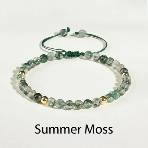 Natural Green Water Grass Moss Agate Bracelet For Women Hand Woven Adjustable Lucky Beads Niche Design Jewelry Summer Style Gift