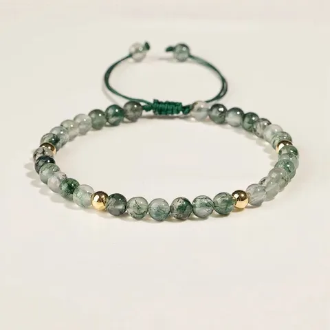 Natural Green Water Grass Moss Agate Bracelet For Women Hand Woven Adjustable Lucky Beads Niche Design Jewelry Summer Style Gift