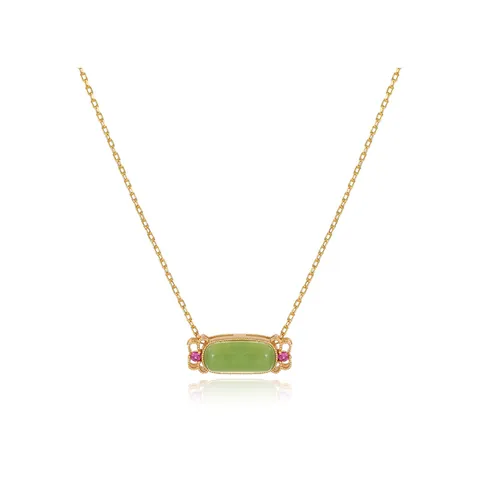 Vintage S925 Sterling Silver Hetian Nephrite Jade Saddle Flower Pendant Necklace Gold Plated Chinese Style Women Jewelry