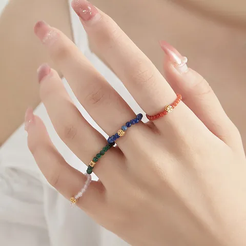 925 Sterling Silver Beaded Ring 2mm Mini Crystal Tourmaline Pearl Texture Good Luck Ancient Coin Open Ring Women Men Jewelry