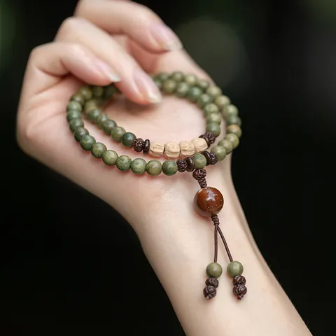 Natural Verawood Beaded Bracelet Mori Style Ethnic Buddhist Prayer Beads For Men Women Meditation Wood Jewelry Gift