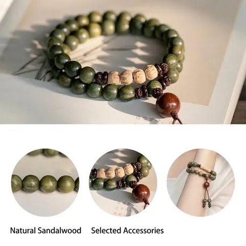 Natural Verawood Beaded Bracelet Mori Style Ethnic Buddhist Prayer Beads For Men Women Meditation Wood Jewelry Gift