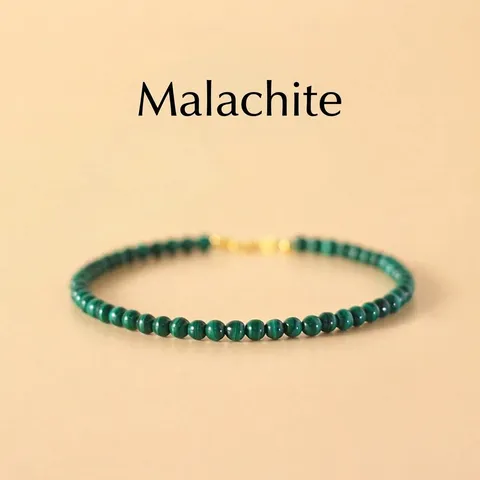 Natural Green Malachite Raw Stone Bracelet For Women Minimalist Slim Single Loop Gemstone Bead Bracelet Gold Clasp Jewelry Gift
