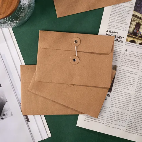 Sobres de Papel Kraft Vintage con Cierre de Cordel Bolsa de Documentos Engrosada para Almacenamiento de Postales y Fotos