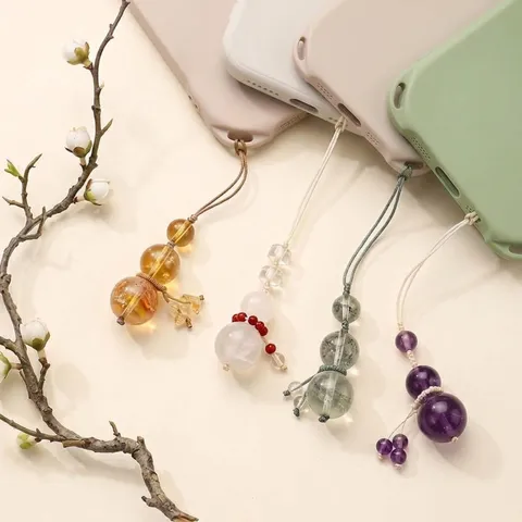 Natural Crystal Gourd Cell Phone Strap Handmade Lucky Wu Lou Pendant Keychain Charm Accessory For Women Men Car Hanging Decoration