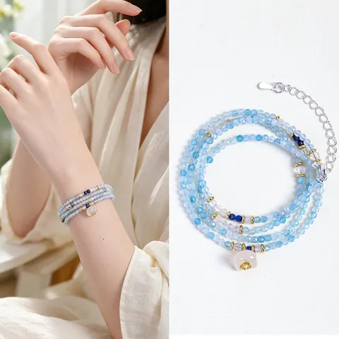 New Chinese Style Faceted Crystal Beaded Necklace Bracelet Dual Use Aquamarine Amethyst Citrine Zirconia Flower Pendant Jewelry