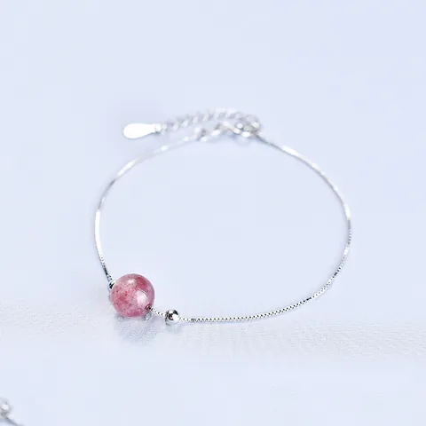 Minimalist Copper Strawberry Quartz Bracelet Women Elegant Gold Platinum Plated Amethyst Obsidian Crystal Beads Jewelry