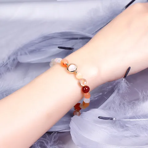Korean Style Sweet Strawberry Quartz Beaded Bracelet For Women Star Charm Crystal Gemstone Bracelet Daily Jewelry Student Gift