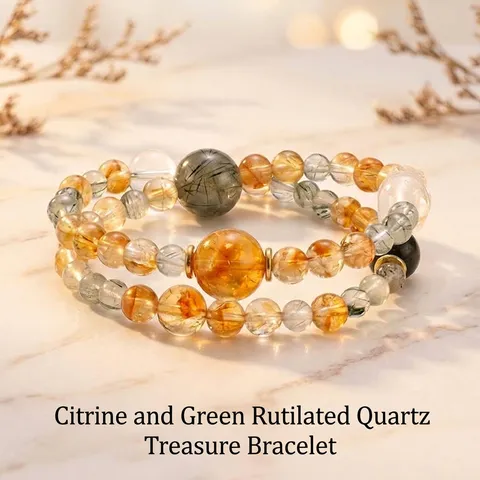 Pulsera de Cuarzo Rutilado Verde Natural y Cristal de Torre Amarilla para Mujer Nuevo Estilo Chino Pixiu Cristal de Roca Cuentas Zodiaco