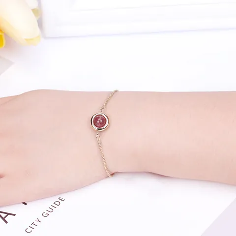 Korean Style Versatile Alloy Bracelet Round Gemstone Strawberry Quartz Amethyst Lapis Lazuli Turquoise Jewelry For Women Daily Accessories