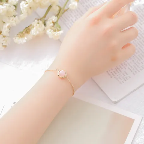 Korean Style Versatile Alloy Bracelet Round Gemstone Strawberry Quartz Amethyst Lapis Lazuli Turquoise Jewelry For Women Daily Accessories