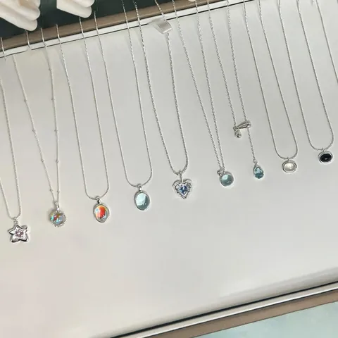 Acquamarina Pietra di Luna Collana con Pendente in Argento Sterling S925 Donna Stile ins Geometrico Ovale Catena di Clavicola Gioielli con Gemme Regalo