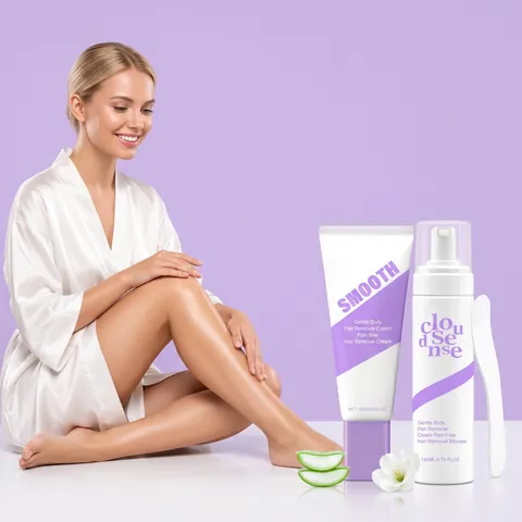 Kit d'Épilation Corporelle Doux Ensemble Dépilatoire Hydratant Mousse Et Crème Épilatoire Apaisante Avec Grattoir Pour Femmes