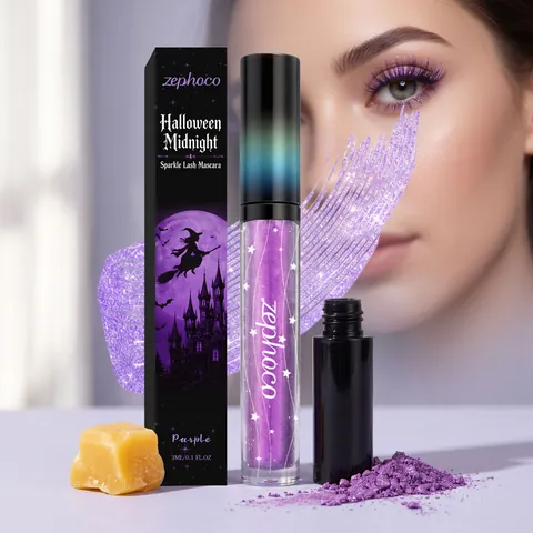 Zephoco Halloween Midnight Purple Sparkle Lash Mascara Long Lasting Smudge Proof Curling Glitter Mascara For Women Party Makeup